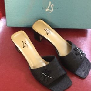 Black sandals. Slightly worn